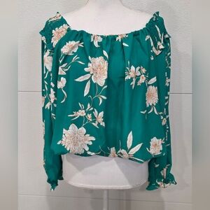 Current Air brand Teal and White Floral 3/4 Sleeve Top